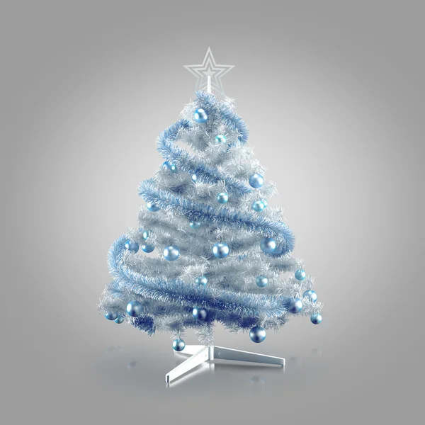 Decorated Christmas tree on gray background — Stock Photo, Image