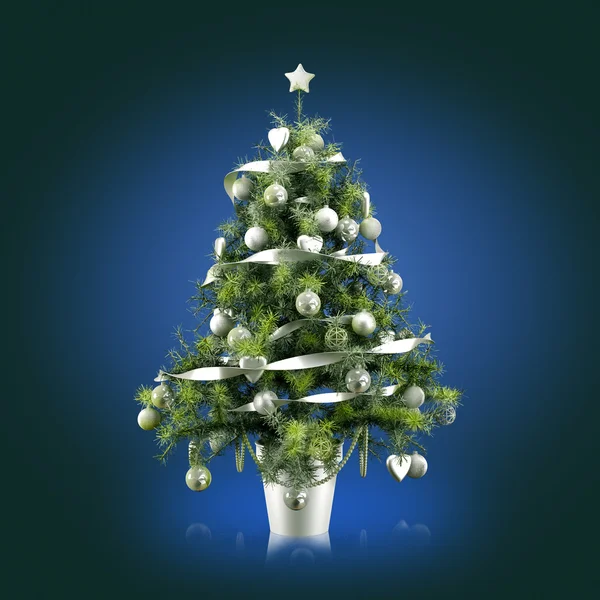 Albero di Natale decorato su sfondo blu — Foto Stock