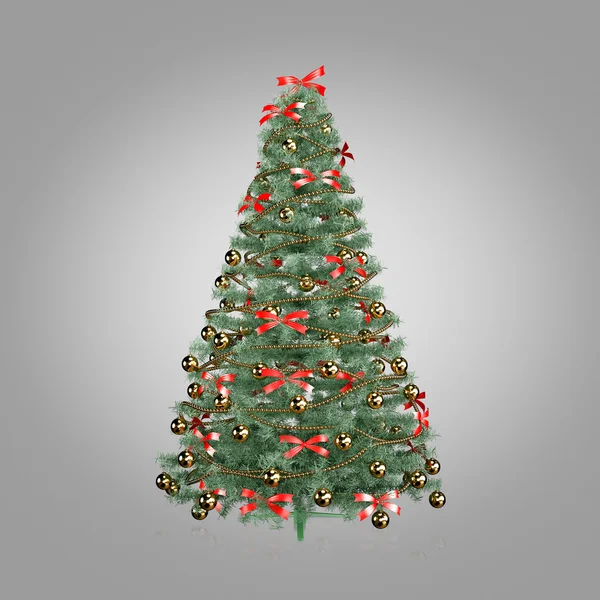 Decorated Christmas tree on gray background — Stock Photo, Image
