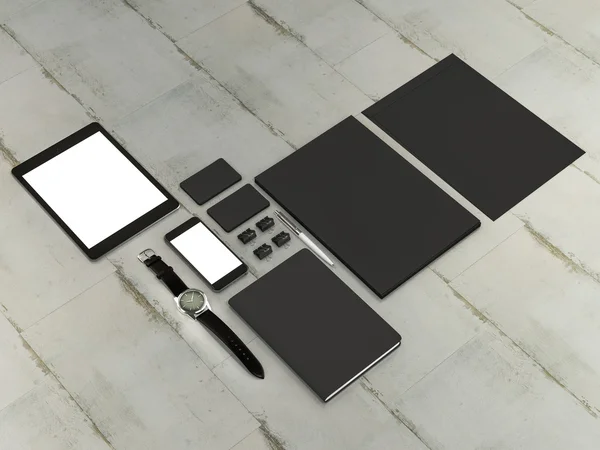 Set mockup elementen op de houten tafel. Mockup business sjabloon — Stockfoto