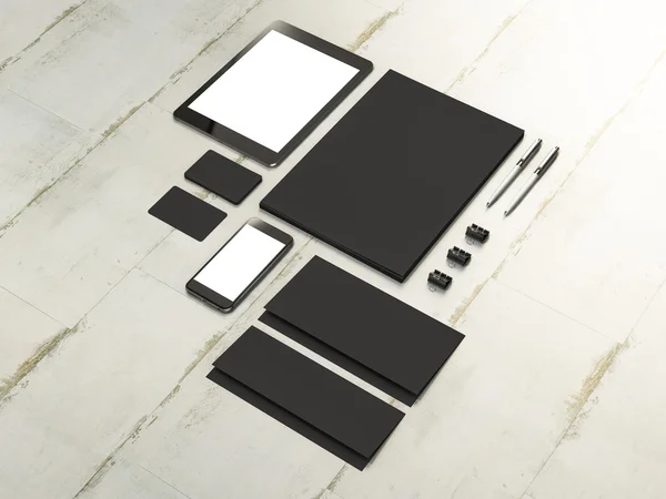 Set di elementi mockup sul tavolo in legno. Modello di business Mockup — Foto Stock