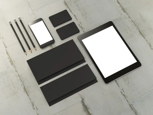 Set of mockup elements on the wood table. Mockup business template — Stock Photo, Image