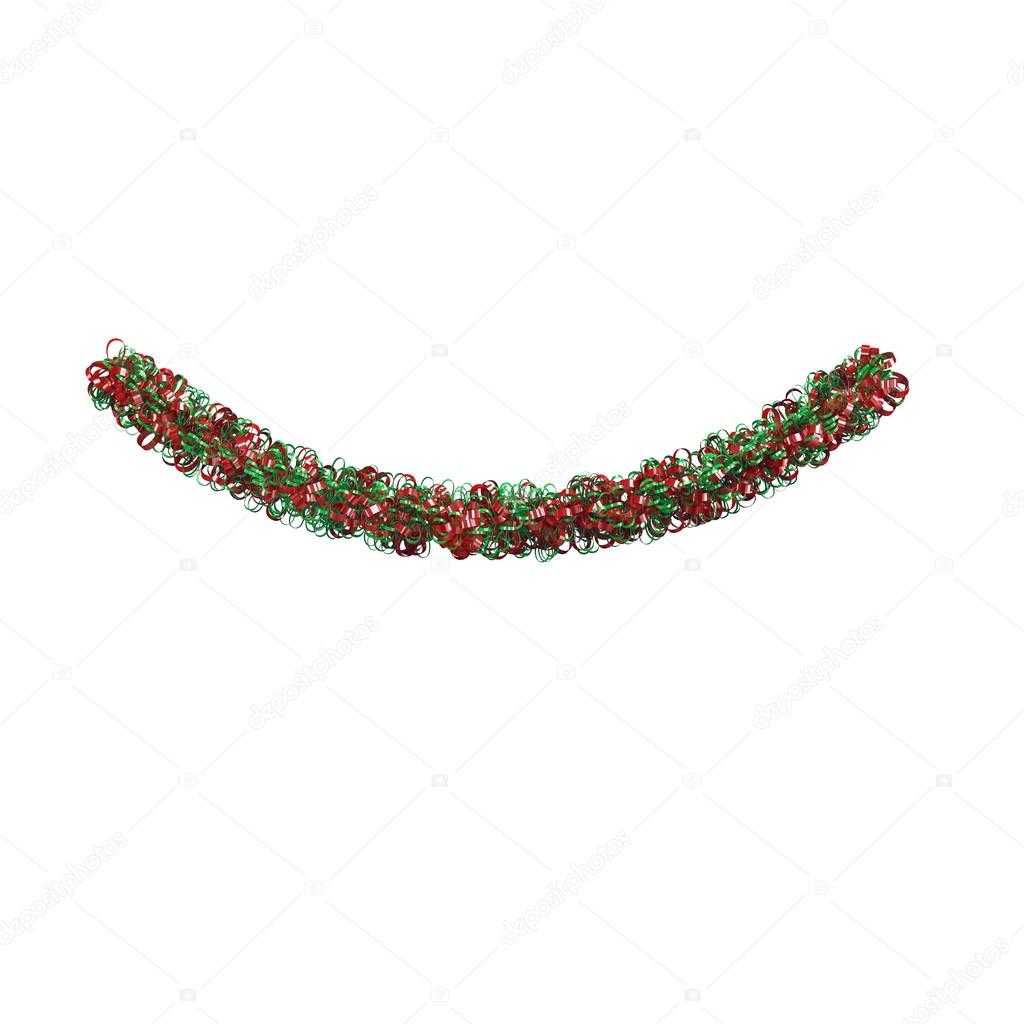 Christmas garlands decorated with red velvet bows, isolated on white.