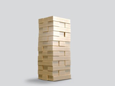 Bloklar oyun jenga gri arka plan üzerinde ahşap.