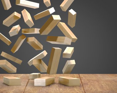 Blok ahşap zemin siyah arka plan üzerinde oyun jenga ahşap.