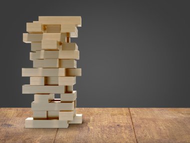 Blok ahşap zemin siyah arka plan üzerinde oyun jenga ahşap.
