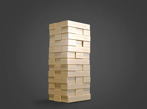 Blokken hout spel jenga op zwarte achtergrond. — Stockfoto