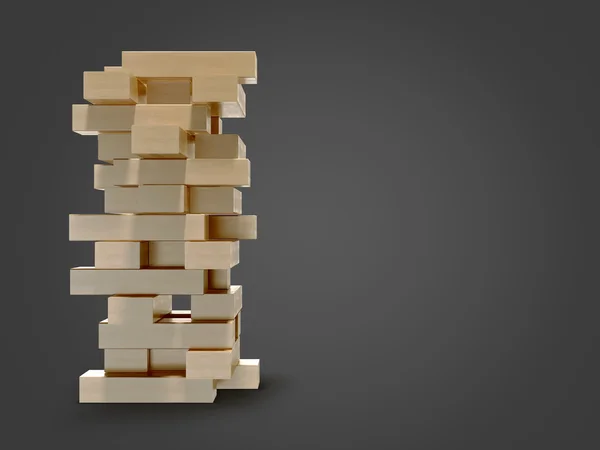 Block trä spelet jenga på svart bakgrund. — Stockfoto