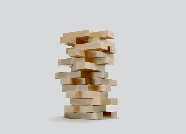 Blöcke Holz Spiel Jenga auf grauem Hintergrund. — Stockfoto