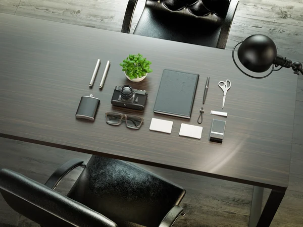 Set di elementi mockup sul tavolo in legno. Modello per il design — Foto Stock