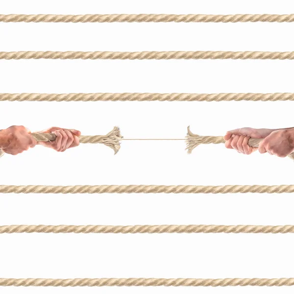 Hands of people pulling the rope on white background. Competition concept — Stock Photo, Image