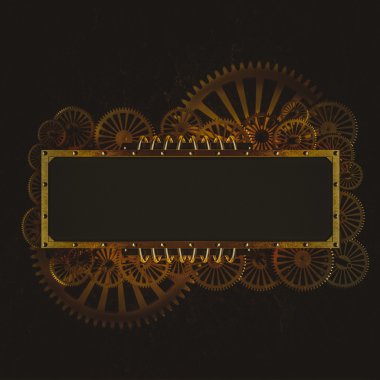 Stilize mekanik steampunk kolaj. Metal çerçeve ve clockwork ayrıntılarını yapılan.