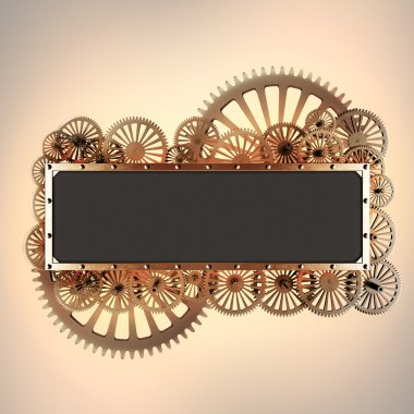 Stilize mekanik steampunk kolaj. Metal çerçeve ve clockwork ayrıntılarını yapılan.