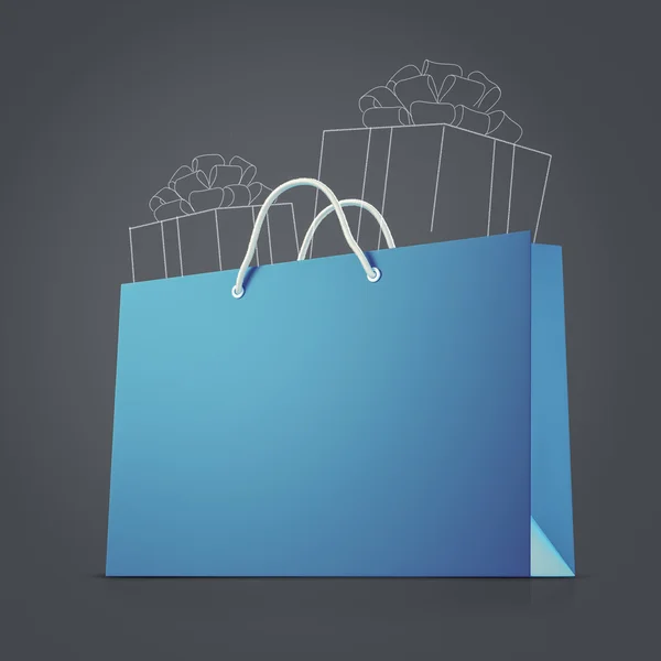 Bolso de compras de papel azul fuerte sobre fondo oscuro — Foto de Stock