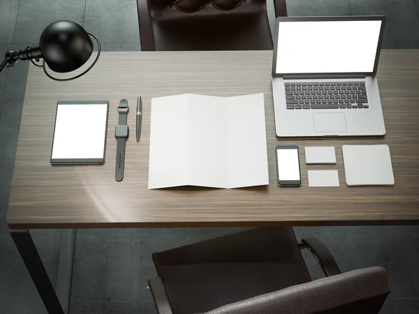 Different branding mockup elements. Template set on wood table — Stock Photo, Image