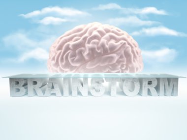 Boş cam masa bir tabanı ile gökyüzü arka plan beton beyin fırtınası yapılmış. İş kavramı