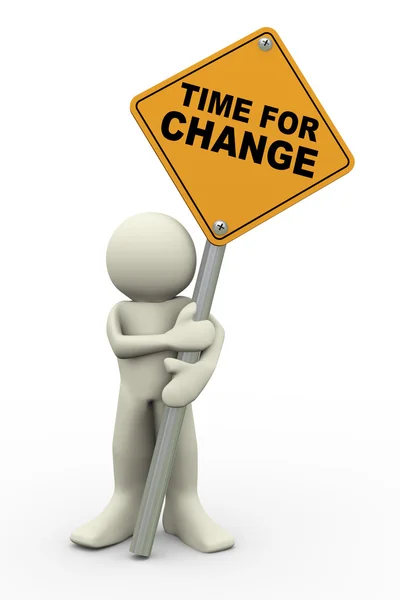 3d man with time for change sign board — Stock Photo, Image