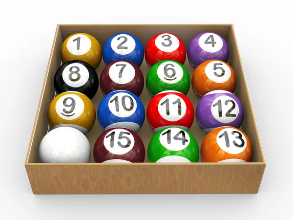 3d box of billiard pool balls — Stock Photo, Image