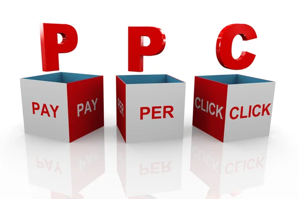 Caixa 3d de ppc - pagamento por clique — Fotografia de Stock