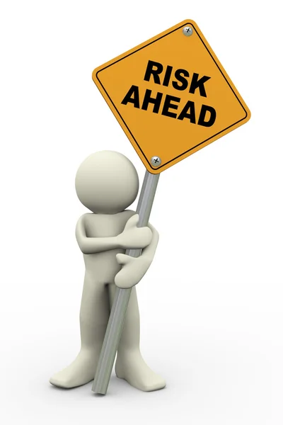 3d man with risk ahead sign board — Stock Photo, Image