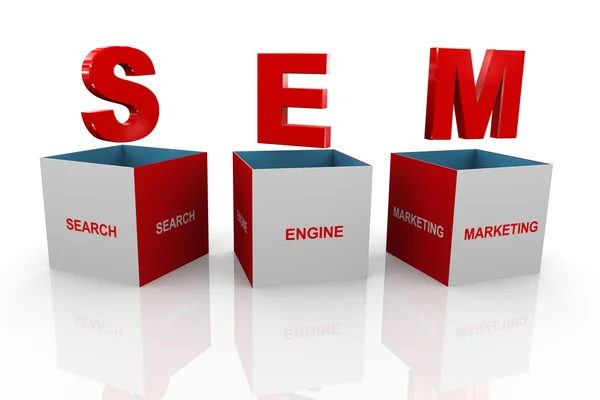 3D box SEM - Search Engine Marketing — Zdjęcie stockowe