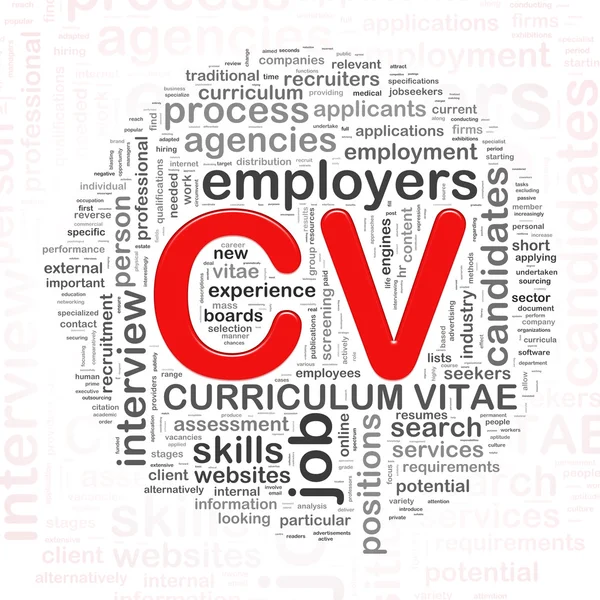Word tags circular wordcloud of CV — Stock Photo, Image