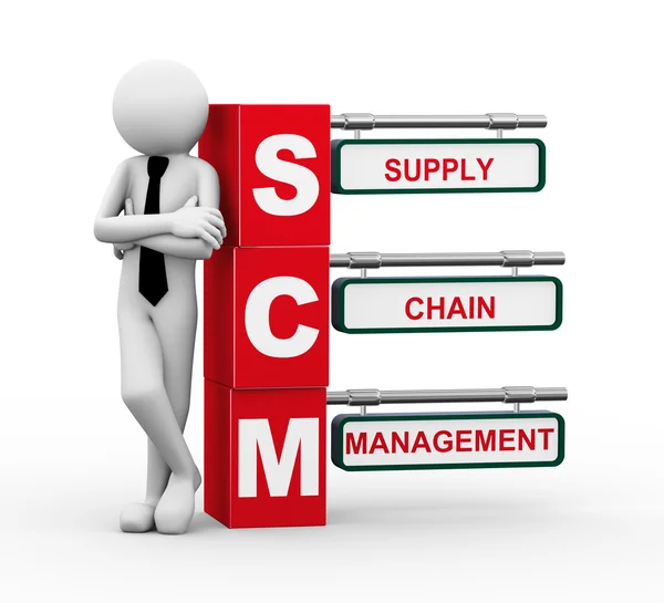 3d empresário com scm signpost ilustração — Fotografia de Stock