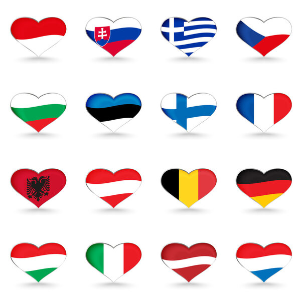 Флаги векторного цвета в форме сердец

