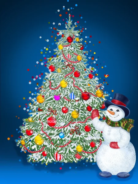 Spruce.Snowman.Christmas.New year. Card. Blank. — Stock Photo, Image