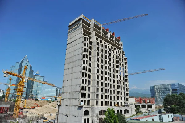 Almaty Kasachstan 2012 Dichte Bebauung Stadtzentrum Bau Eines Wohnkomplexes Der — Stockfoto