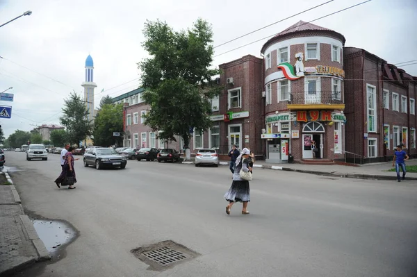 Petropavlovsk Kazakhstan 2013 Intersection Shops Pizzeria Commercial Buildings — Stock Photo, Image