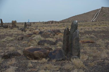 Almaty, Kazakistan - 06.25.2013: Oshaktas - Altyn Emel 'deki kayalardan yaşlı Stella.