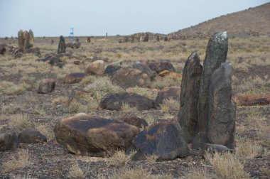 Almaty, Kazakistan - 06.25.2013: Oshaktas - Altyn Emel 'deki kayalardan yaşlı Stella.