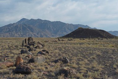 Almaty, Kazakistan - 06.25.2013: Oshaktas - Altyn Emel 'deki kayalardan yaşlı Stella.
