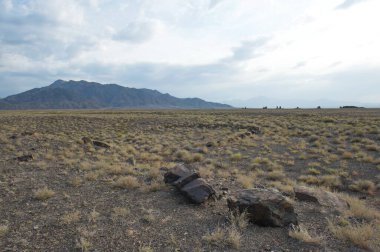 Almaty, Kazakistan - 06.25.2013: Eski Tepe - Altyn Emel Doğa Koruma Alanı 'ndaki antik bir mezarlık