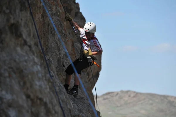 Almaty Kazajstán 2013 Paso Una Pista Escalada Eco Festival Orillas — Foto de Stock