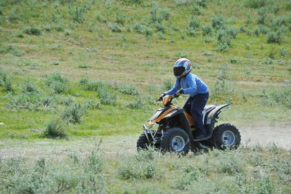 Almaty Kazakhstan 2013 Passing Track Obstacles Four Wheeled Bikes Eco — Stock Photo, Image