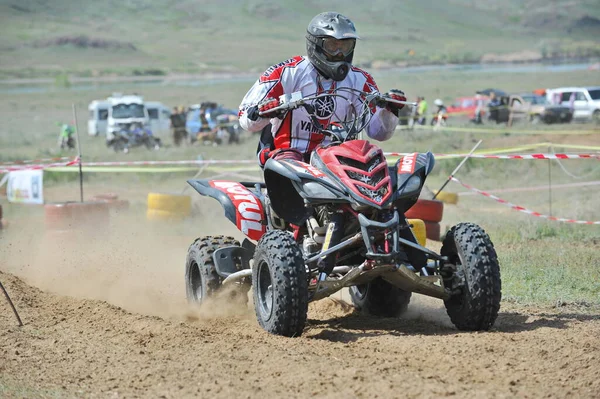 Almaty Kazakhstan 2013 Passing Track Obstacles Four Wheeled Bikes Eco — Stock Photo, Image