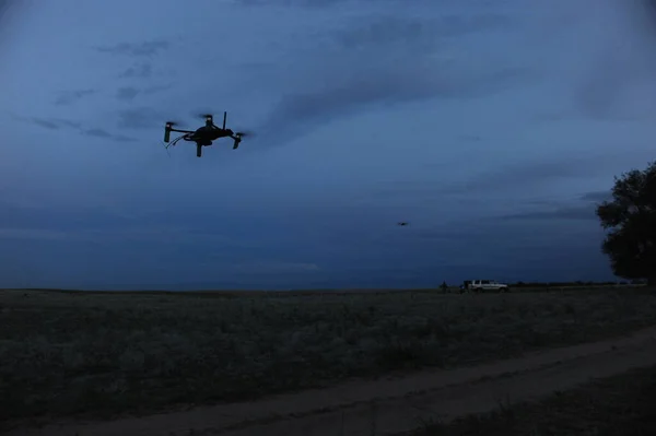 Almaty Kazakhstan 2013 Silhouette Drone Playing Airsoft Night — Stock Photo, Image