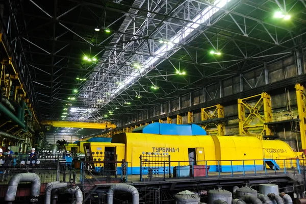 Almaty Kazahsztán 2021 Turbina Generátor Sárgára Van Festve Fűtőberendezésen — Stock Fotó