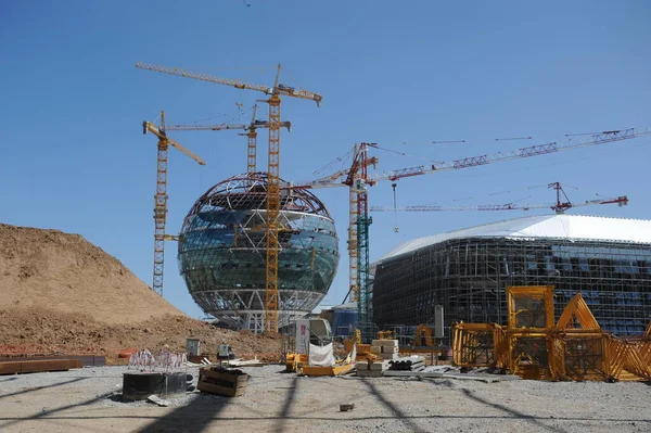 Nur Sultan Cazaquistão 2016 Processo Construção Edifício Esférico Para Exposição — Fotografia de Stock