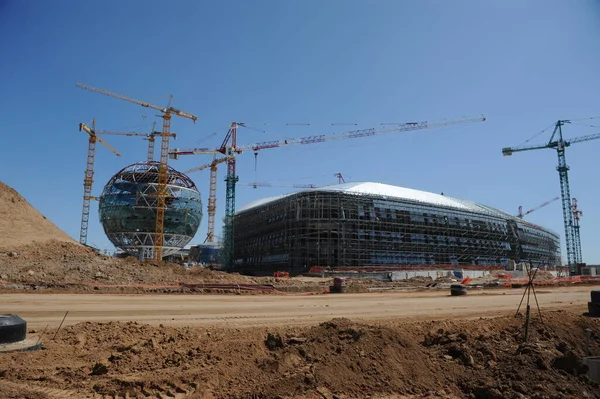 Nur Sultan Cazaquistão 2016 Processo Construção Edifício Esférico Para Exposição — Fotografia de Stock