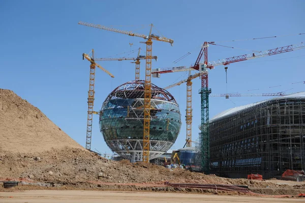 Nur Sultan Cazaquistão 2016 Processo Construção Edifício Esférico Para Exposição — Fotografia de Stock