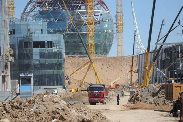 Nur Sultan Kazajstán 2016 Proceso Construcción Edificio Esférico Para Exposición —  Fotos de Stock