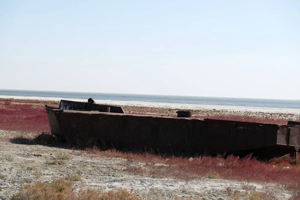 Barcos Abandonados Território Secagem Mar Aral — Fotografia de Stock