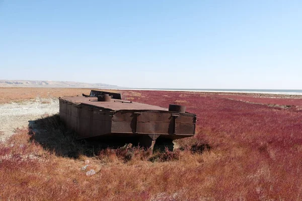 Barcos Abandonados Território Secagem Mar Aral — Fotografia de Stock