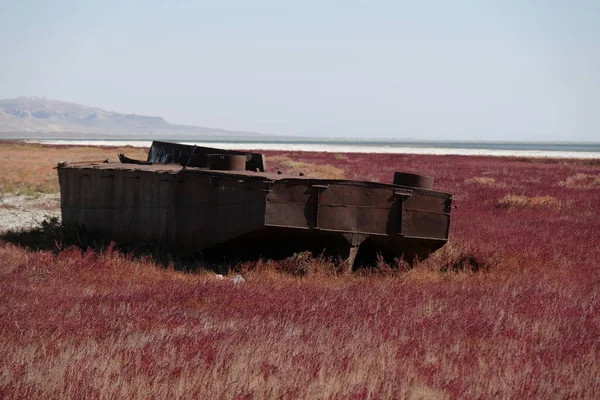 Barcos Abandonados Território Secagem Mar Aral — Fotografia de Stock
