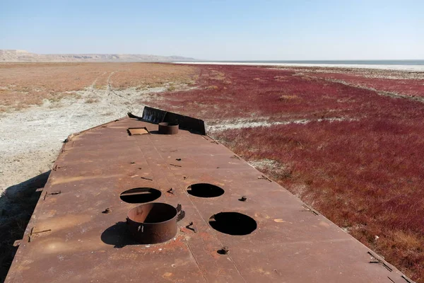 Barcos Abandonados Território Secagem Mar Aral — Fotografia de Stock