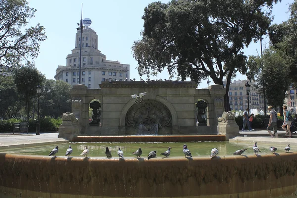 Fontana in Plaza Catalunya a Barcellona — Foto Stock