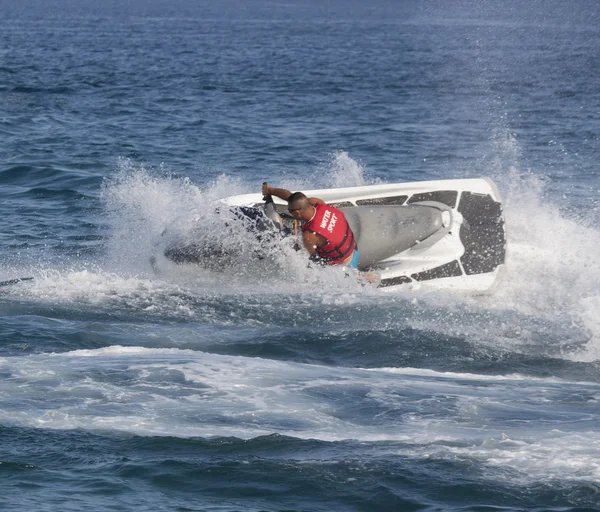 Unidentified Turkish man turns sharply over the waves of the Med — Stock Photo, Image